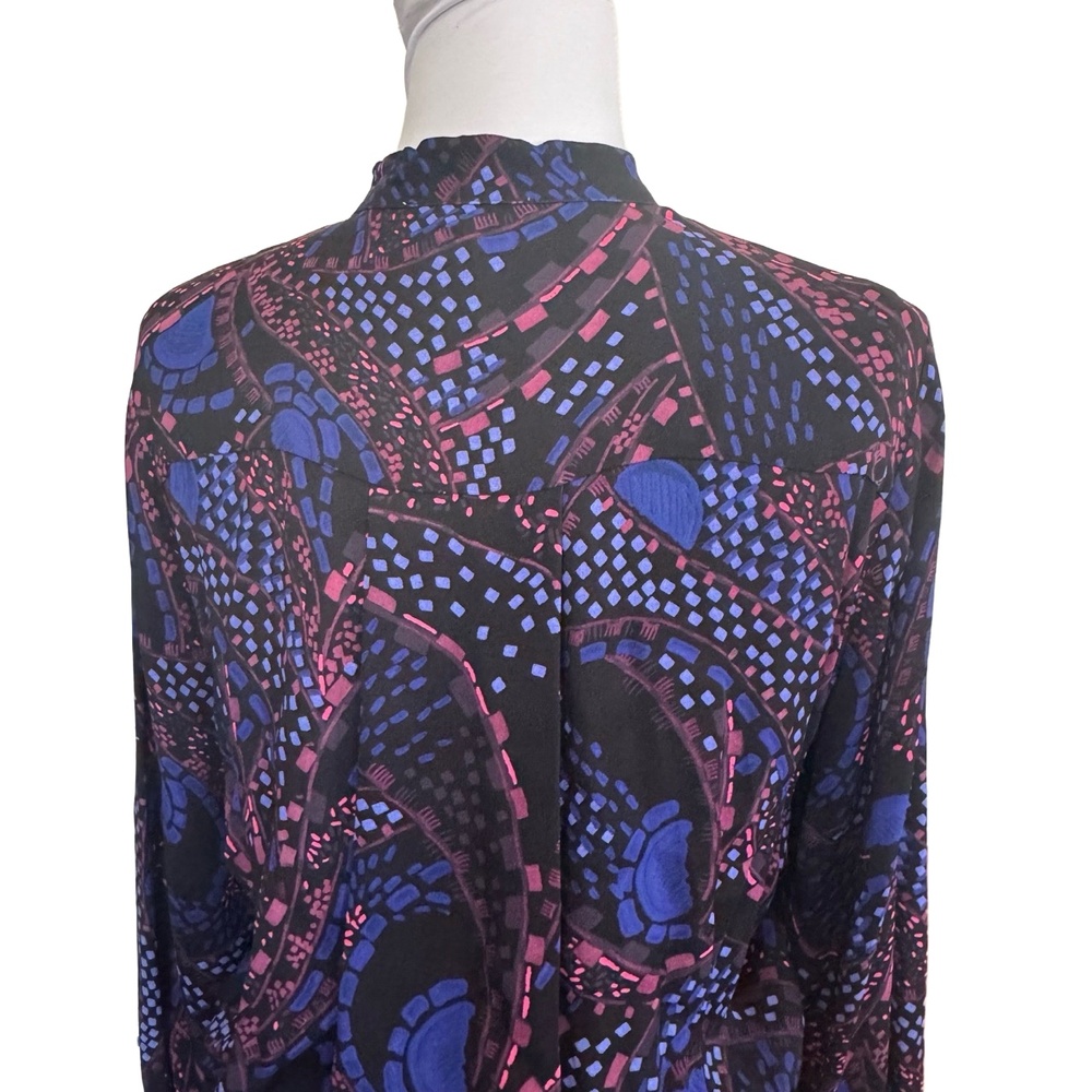 Reiss Long Sleeve Dress Button Up Black Purple Pink Viscose Size 6 - Picture 6 of 16
